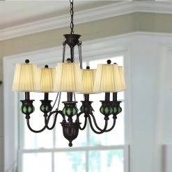 Green 6-Light Antique Bronze Chandelier Pendant Softback Fabric by Springdale Lighting 13 Green 6-Light Antique Bronze Chandelier Pendant Softback Fabric by Springdale Lighting -Litton Lane Sales antique bronze springdale lighting chandeliers th19018 31 1000