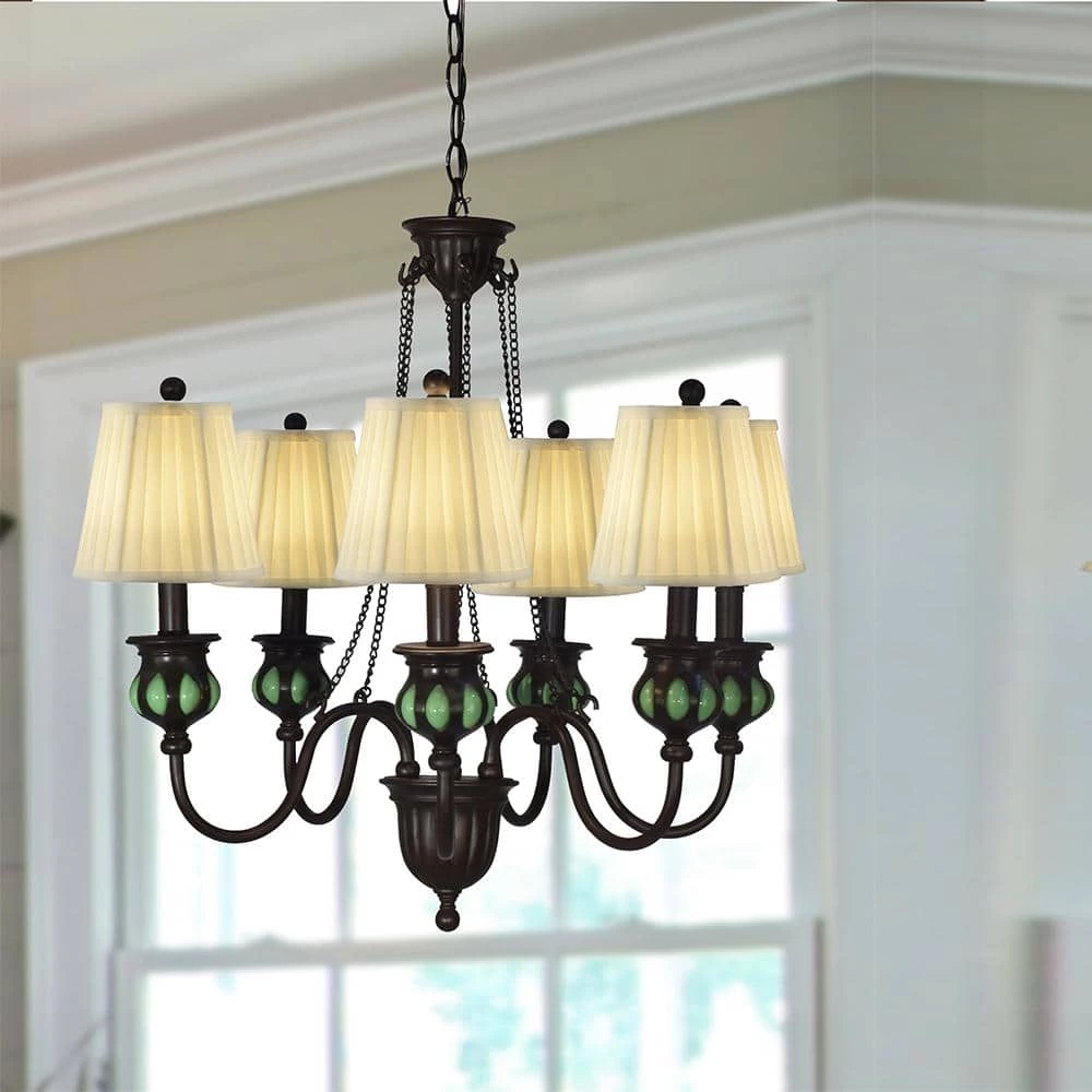 Green 6-Light Antique Bronze Chandelier Pendant Softback Fabric by Springdale Lighting 8 Green 6-Light Antique Bronze Chandelier Pendant Softback Fabric by Springdale Lighting - Image 6