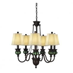 Green 6-Light Antique Bronze Chandelier Pendant Softback Fabric by Springdale Lighting