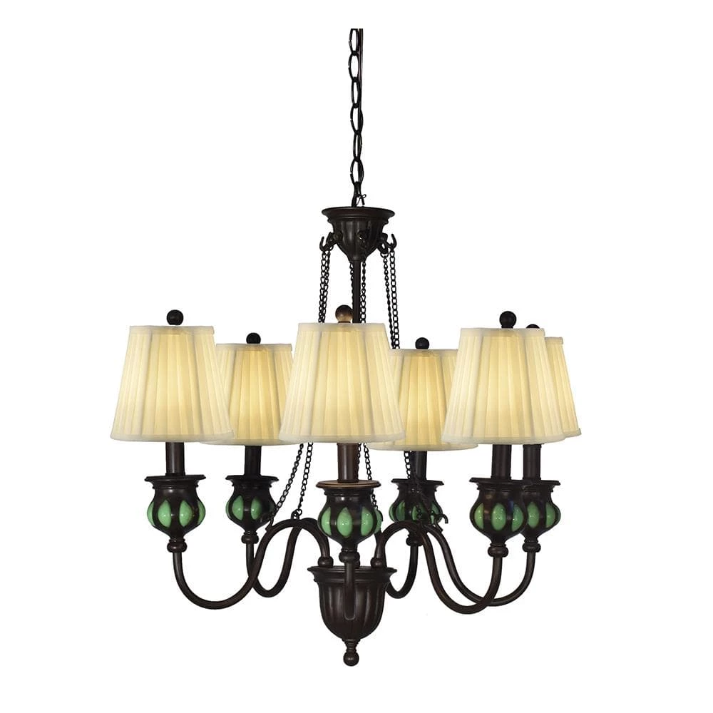 Green 6-Light Antique Bronze Chandelier Pendant Softback Fabric by Springdale Lighting 3 Green 6-Light Antique Bronze Chandelier Pendant Softback Fabric by Springdale Lighting
