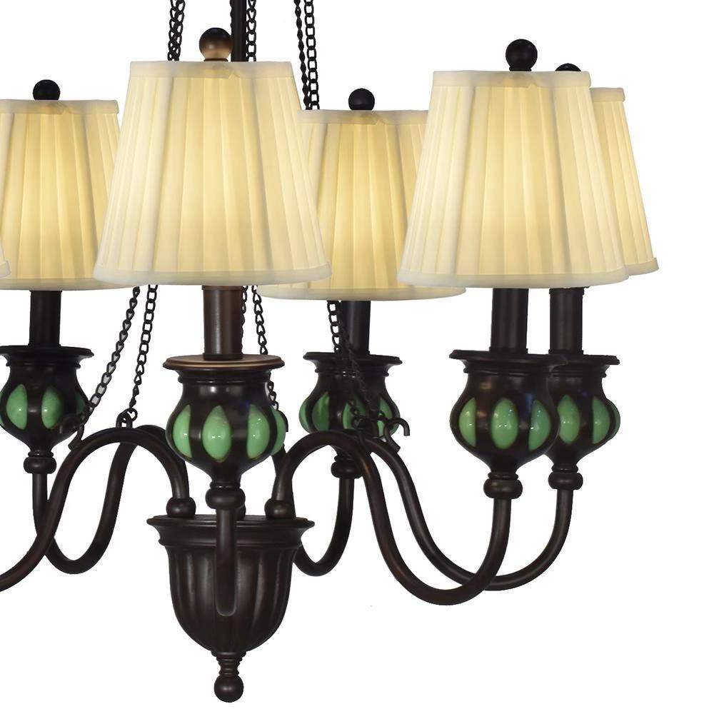 Green 6-Light Antique Bronze Chandelier Pendant Softback Fabric by Springdale Lighting 4 Green 6-Light Antique Bronze Chandelier Pendant Softback Fabric by Springdale Lighting - Image 2
