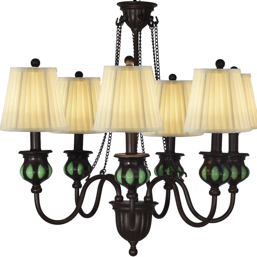 Green 6-Light Antique Bronze Chandelier Pendant Softback Fabric by Springdale Lighting 7 Green 6-Light Antique Bronze Chandelier Pendant Softback Fabric by Springdale Lighting - Image 5