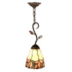 Crystal Leaf 1-Light Antique Bronze Hanging Mini Pendant Lamp by Springdale Lighting