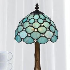 15 in. Castle Point Antique Bronze Table Lamp with Tiffany Art Glass Shade by Springdale Lighting -Litton Lane Sales antique bronze springdale lighting table lamps stt16090 31 1000