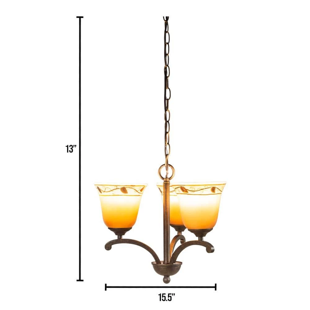 Garden 3-Light Antique Golden Bronze Chandelier with Hand Painted Art Glass by Springdale Lighting 3 Garden 3-Light Antique Golden Bronze Chandelier with Hand Painted Art Glass by Springdale Lighting