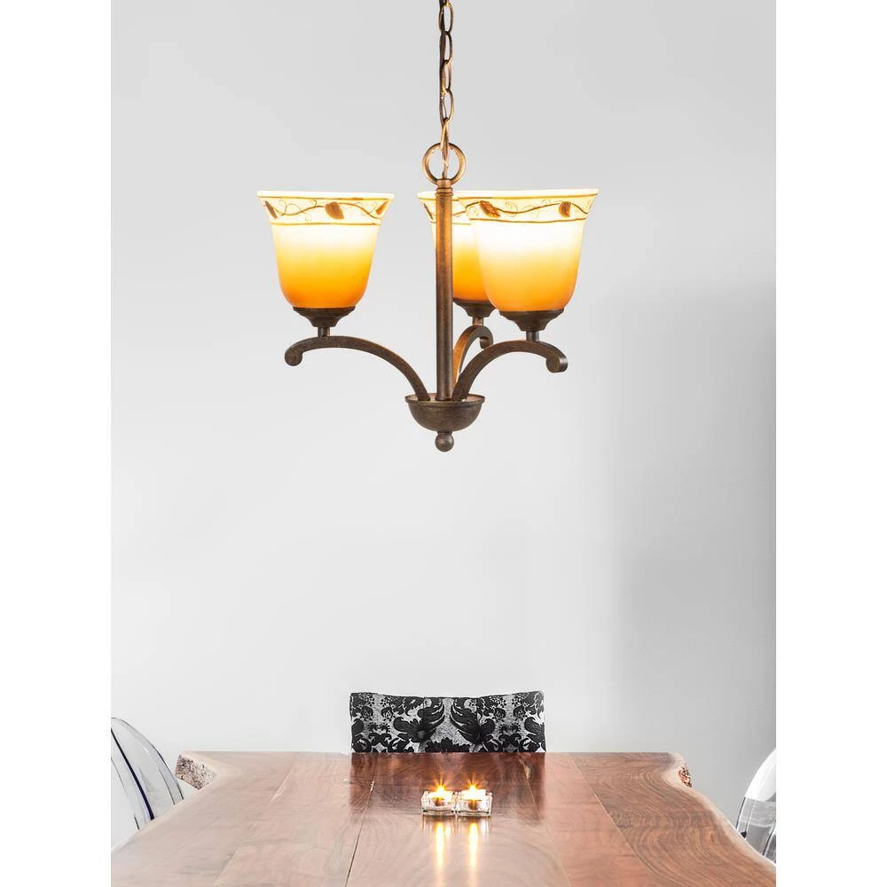 Garden 3-Light Antique Golden Bronze Chandelier with Hand Painted Art Glass by Springdale Lighting 4 Garden 3-Light Antique Golden Bronze Chandelier with Hand Painted Art Glass by Springdale Lighting - Image 2