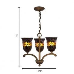 Shell 3-Light Antique Golden Bronze Chandelier with Mosaic Art Glass by Springdale Lighting