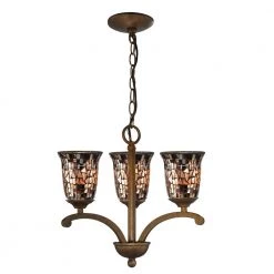 Amber Shell 3-Light Antique Golden Bronze Chandelier with Mosaic Shade by Springdale Lighting