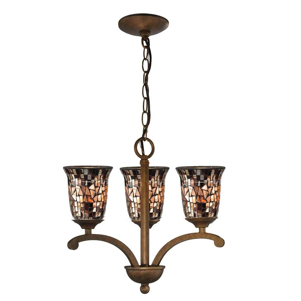 Amber Shell 3-Light Antique Golden Bronze Chandelier with Mosaic Shade by Springdale Lighting 2 Amber Shell 3-Light Antique Golden Bronze Chandelier with Mosaic Shade by Springdale Lighting