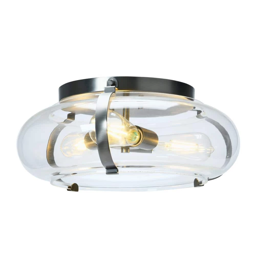 Alston - 16 in. Glass and Metal Flush Mount Ceiling Light, Antique Nickel by Robert Stevenson Lighting 6 Alston - 16 in. Glass and Metal Flush Mount Ceiling Light, Antique Nickel by Robert Stevenson Lighting - Image 4