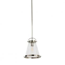 Wesley - Nickel Metal and Seedy Glass 1 Pendant Ceiling Light by Robert Stevenson Lighting