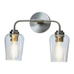 Holden - 15 in. Metal and Glass 2-Light Antique Nickel, Vanity Light by Robert Stevenson Lighting -Litton Lane Sales antique nickel robert stevenson lighting vanity lighting ec1242 1f 1000
