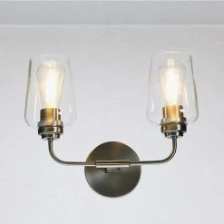 Holden - 15 in. Metal and Glass 2-Light Antique Nickel, Vanity Light by Robert Stevenson Lighting -Litton Lane Sales antique nickel robert stevenson lighting vanity lighting ec1242 31 1000