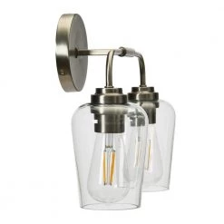 Holden - 15 in. Metal and Glass 2-Light Antique Nickel, Vanity Light by Robert Stevenson Lighting -Litton Lane Sales antique nickel robert stevenson lighting vanity lighting ec1242 44 1000