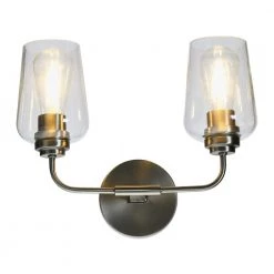Holden - 15 in. Metal and Glass 2-Light Antique Nickel, Vanity Light by Robert Stevenson Lighting -Litton Lane Sales antique nickel robert stevenson lighting vanity lighting ec1242 4f 1000