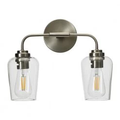 Holden - 15 in. Metal and Glass 2-Light Antique Nickel, Vanity Light by Robert Stevenson Lighting