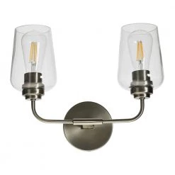 Holden - 15 in. Metal and Glass 2-Light Antique Nickel, Vanity Light by Robert Stevenson Lighting -Litton Lane Sales antique nickel robert stevenson lighting vanity lighting ec1242 c3 1000