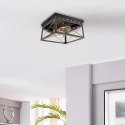 Foster 2-Light 12.22 in. Dia Flush Mount Ceiling Fixture by Bromi Design -Litton Lane Sales black bromi design flush mount lights b6607 4f 1000