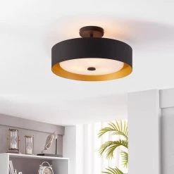 Lynch Black and Gold Semi Flush Mount Mount Ceiling Fixture by Bromi Design -Litton Lane Sales black gold bromi design flush mount lights b4106sfbbg 4f 1000