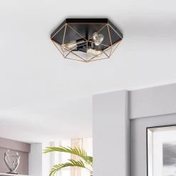 Genesis 3-Light 16.93 in. Dia Flush Mount Ceiling Fixture by Bromi Design -Litton Lane Sales black gold bromi design flush mount lights b6604 4f 1000