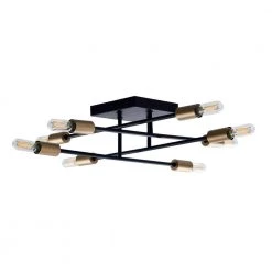 Halton 19.5 in. x 19.5 in. x 4.75 in. H 8-Light Black and Gold Flush Mount Ceiling Fixture with Bulbs by Bromi Design