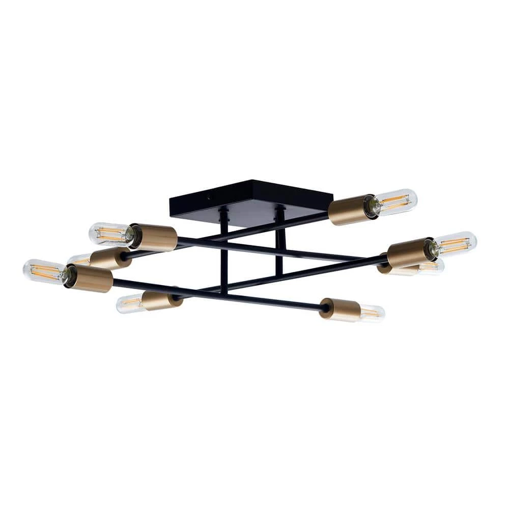 Halton 19.5 in. x 19.5 in. x 4.75 in. H 8-Light Black and Gold Flush Mount Ceiling Fixture with Bulbs by Bromi Design 3 Halton 19.5 in. x 19.5 in. x 4.75 in. H 8-Light Black and Gold Flush Mount Ceiling Fixture with Bulbs by Bromi Design