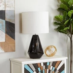 26 in. Black Stoneware Modern Table Lamp by Litton Lane -Litton Lane Sales black litton lane table lamps 042324 31 1000