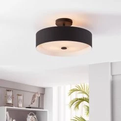 Lynch Black and White Semi Flush Mount Mount Ceiling Fixture by Bromi Design -Litton Lane Sales black white bromi design flush mount lights b4106sfbw 4f 1000