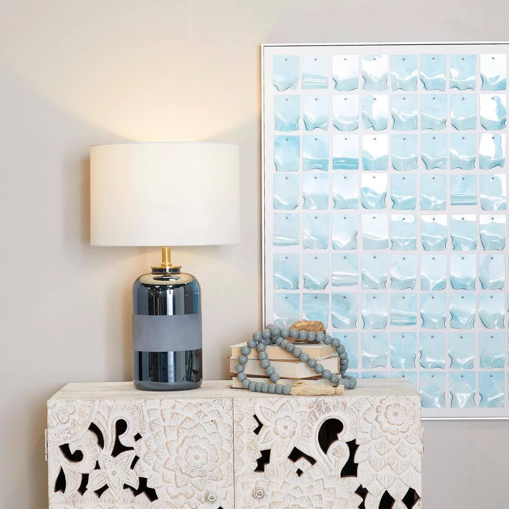 24 in. Blue Stoneware Modern Accent Lamp by Litton Lane 10 24 in. Blue Stoneware Modern Accent Lamp by Litton Lane - Image 8