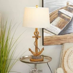 26 in. Brown Polystone Nautical Accent Lamp (Set of 2) by Litton Lane -Litton Lane Sales brown litton lane table lamps 042488 31 1000