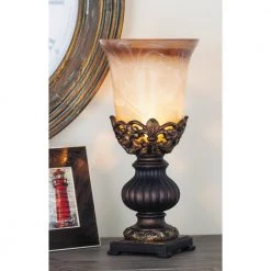 8 in. x 18 in. Rustic Elegance Brown Polystone and Gold Glass Candle Home Decor by Litton Lane -Litton Lane Sales brown litton lane table lamps 44938 31 1000
