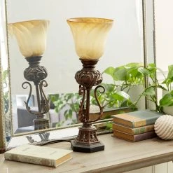 20 in. Brown Metal Uplight by Litton Lane -Litton Lane Sales brown litton lane table lamps 95758 31 1000