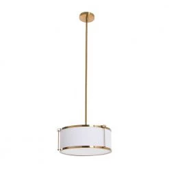 Harrison - Brushed Brass Modern Metal 1 Ceiling Pendant Light with Caged Linen Shade by Robert Stevenson Lighting -Litton Lane Sales brushed brass robert stevenson lighting chandeliers ec1277 1f 1000