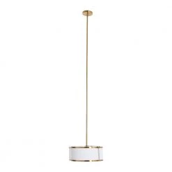 Harrison - Brushed Brass Modern Metal 1 Ceiling Pendant Light with Caged Linen Shade by Robert Stevenson Lighting -Litton Lane Sales brushed brass robert stevenson lighting chandeliers ec1277 4f 1000