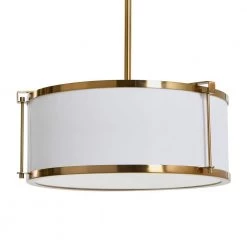 Harrison - Brushed Brass Modern Metal 1 Ceiling Pendant Light with Caged Linen Shade by Robert Stevenson Lighting