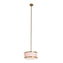 Harrison - Brushed Brass Modern Metal 1 Ceiling Pendant Light with Caged Linen Shade by Robert Stevenson Lighting -Litton Lane Sales brushed brass robert stevenson lighting chandeliers ec1277 fa 1000