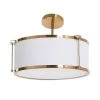 Harrison -15 in. Brushed Brass Semi-Flush Modern Metal Mount Ceiling Light, Caged Linen Shade by Robert Stevenson Lighting -Litton Lane Sales brushed brass robert stevenson lighting flush mount lights ec1276 64 1000