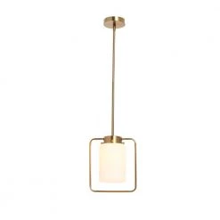 Ezra - Modern 1-Light Brushed Brass Metal and Frosted Glass Pendant Light by Robert Stevenson Lighting -Litton Lane Sales brushed brass robert stevenson lighting pendant lights ec1310 1f 1000