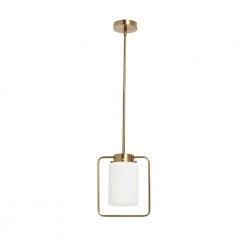 Ezra - Modern 1-Light Brushed Brass Metal and Frosted Glass Pendant Light by Robert Stevenson Lighting -Litton Lane Sales brushed brass robert stevenson lighting pendant lights ec1310 4f 1000