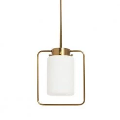 Ezra - Modern 1-Light Brushed Brass Metal and Frosted Glass Pendant Light by Robert Stevenson Lighting