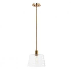 Rhodes 1-Light Brushed Brass Minimalist Metal and Textured Glass Mini Pendant Light by Robert Stevenson Lighting 11 Rhodes 1-Light Brushed Brass Minimalist Metal and Textured Glass Mini Pendant Light by Robert Stevenson Lighting -Litton Lane Sales brushed brass robert stevenson lighting pendant lights ec1358 1f 1000