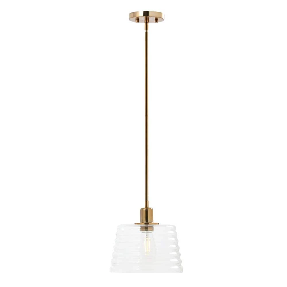 Rhodes 1-Light Brushed Brass Minimalist Metal and Textured Glass Mini Pendant Light by Robert Stevenson Lighting 7 Rhodes 1-Light Brushed Brass Minimalist Metal and Textured Glass Mini Pendant Light by Robert Stevenson Lighting - Image 5