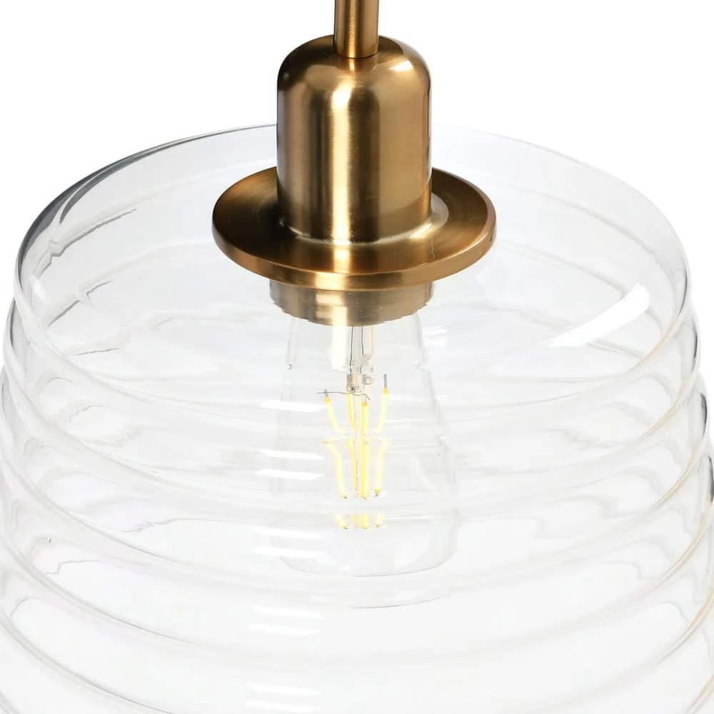 Rhodes 1-Light Brushed Brass Minimalist Metal and Textured Glass Mini Pendant Light by Robert Stevenson Lighting 5 Rhodes 1-Light Brushed Brass Minimalist Metal and Textured Glass Mini Pendant Light by Robert Stevenson Lighting - Image 3