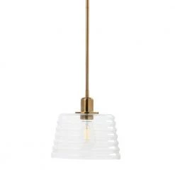 Rhodes 1-Light Brushed Brass Minimalist Metal and Textured Glass Mini Pendant Light by Robert Stevenson Lighting