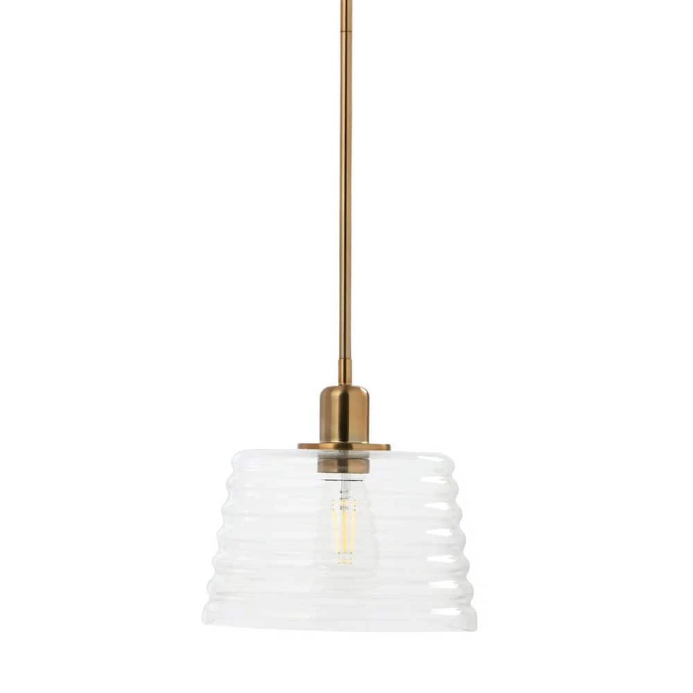 Rhodes 1-Light Brushed Brass Minimalist Metal and Textured Glass Mini Pendant Light by Robert Stevenson Lighting 3 Rhodes 1-Light Brushed Brass Minimalist Metal and Textured Glass Mini Pendant Light by Robert Stevenson Lighting