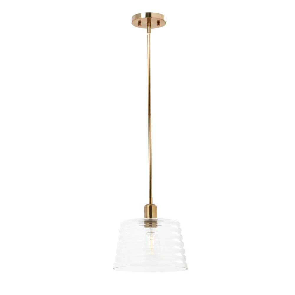 Rhodes 1-Light Brushed Brass Minimalist Metal and Textured Glass Mini Pendant Light by Robert Stevenson Lighting 4 Rhodes 1-Light Brushed Brass Minimalist Metal and Textured Glass Mini Pendant Light by Robert Stevenson Lighting - Image 2