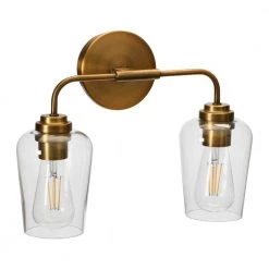 Holden - 15 in. Metal and Glass 2-Light, Brushed Bronze, Vanity Light by Robert Stevenson Lighting -Litton Lane Sales brushed bronze robert stevenson lighting vanity lighting ec1220 1f 1000