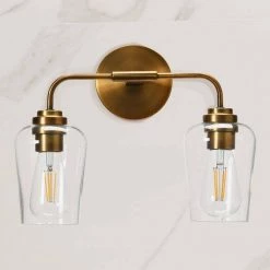 Holden - 15 in. Metal and Glass 2-Light, Brushed Bronze, Vanity Light by Robert Stevenson Lighting -Litton Lane Sales brushed bronze robert stevenson lighting vanity lighting ec1220 31 1000
