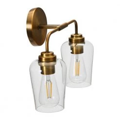 Holden - 15 in. Metal and Glass 2-Light, Brushed Bronze, Vanity Light by Robert Stevenson Lighting -Litton Lane Sales brushed bronze robert stevenson lighting vanity lighting ec1220 44 1000
