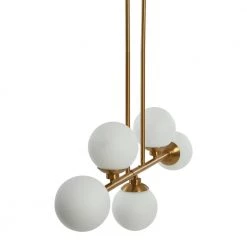 Lorne - 5-Light Brushed Gold Metal and Frosted Glass Chandelier by Robert Stevenson Lighting 12 Lorne - 5-Light Brushed Gold Metal and Frosted Glass Chandelier by Robert Stevenson Lighting -Litton Lane Sales brushed gold robert stevenson lighting chandeliers ec1128b 44 1000